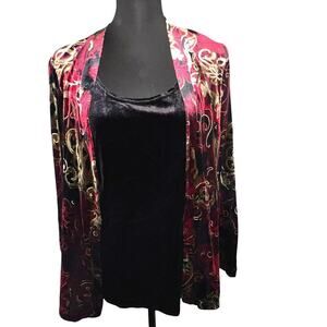 Elementz Women's L Velvet Floral Geometric attached solid cami Longsleeve tunic